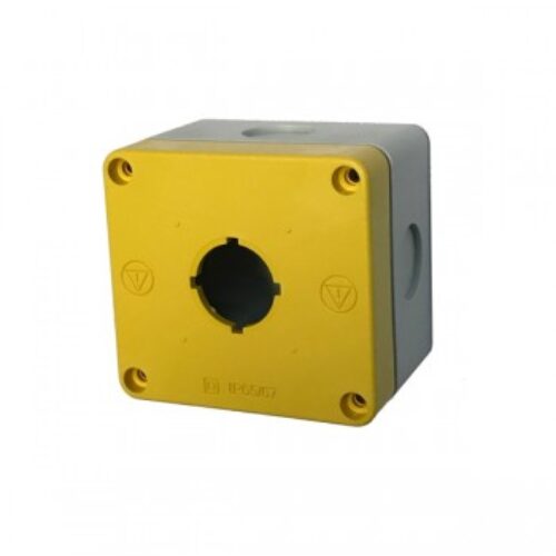 BG1YEL | Cassetta per pulsante d.22 a 1 foro, grigio e frontale giallo. IP 65/67
