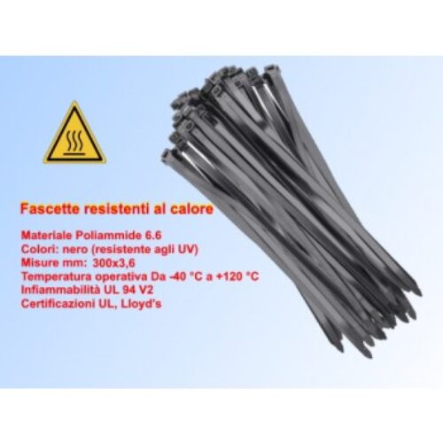CV30036NEC |  Fascette resistenti al calore Da -40 °C a +120 °C, nero 300×3,6 Termoresistenti.
Confezione 100pcs.