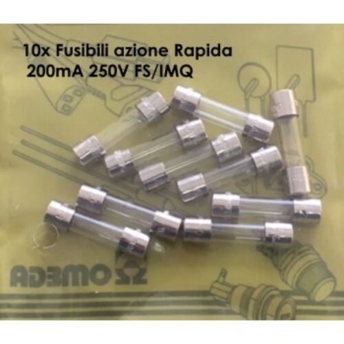 SF522120 | Fusibili azione Rapida 5X20mm 200mA 250V FS/IMQ.
Confezione da 10 Pcs.