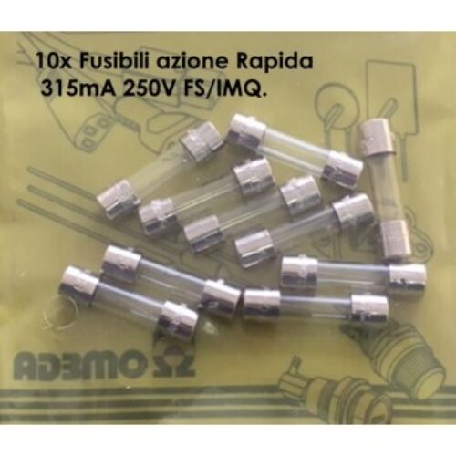 SF522131 | Fusibili azione Rapida  5X20mm 315mA 250V FS/IMQ.
Confezione da 10 Pcs.