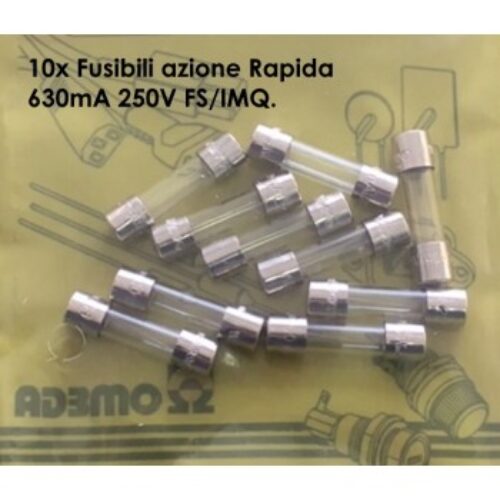 SF522163 | Fusibili azione Rapida 5X20mm  630mA 250V FS/IMQ. Confezione da 10 Pcs.