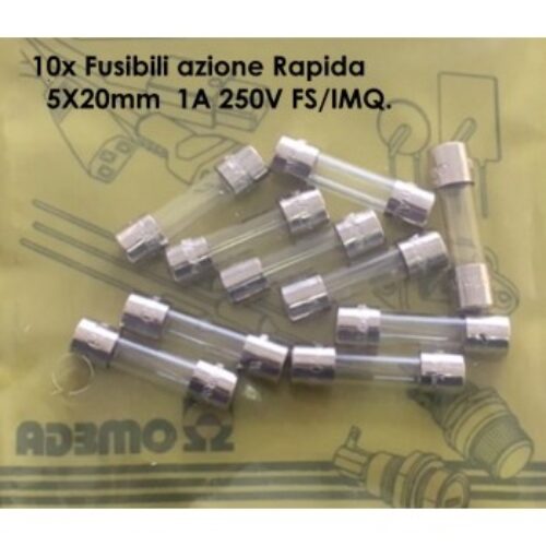 SF522210 | Fusibili azione Rapida  5X20mm  1A 250V FS/IMQ. Confezione da 10 Pcs.
