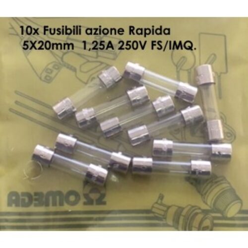 SF522212 | Fusibili azione Rapida  5X20mm  1,25A 250V FS/IMQ.
Confezione da 10 Pcs.