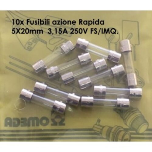 SF522231 | Fusibili azione Rapida  5X20mm  3,15A 250V FS/IMQ.
Confezione da 10 Pcs.