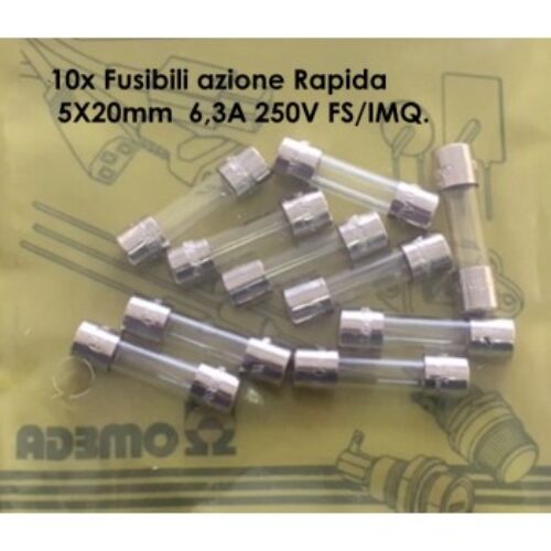 SF522263 |  Fusibili azione Rapida  5X20mm  6,3A 250V FS/IMQ. Confezione da 10 Pcs.