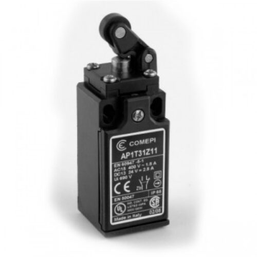 AP1T31Z11 | Finecorsa leva con rotella in plastica su pistoncino in acciaio, corpo tecnopolimero . Contatti a scatto (1NA+1NC) PG13,5. IP65.