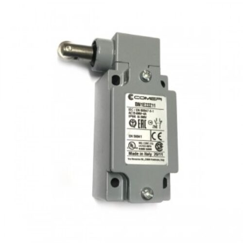 BM1E22Z11 | Finecorsa alluminio pistoncino laterale con rotella verticale in acciaio inox, Contatti a scatto (1NO + 1NC) doppio isolamento e apertura positiva, PG13,5, IP66.
