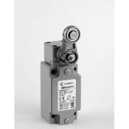 BM1E42Z11 | Finecorsa alluminio a  leva con rotella Inox 22mm, Contatti a scatto (1NO + 1NC) doppio isolamento e apertura positiva, PG13,5, IP66.