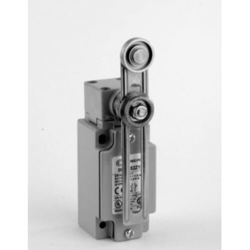 BM1E52Z11 | Finecorsa alluminio a leva regolabile  con rotella INOX 22mm, contatti a scatto (1NO + 1NC) doppio isolamento e apertura positiva, PG13,5, IP66.