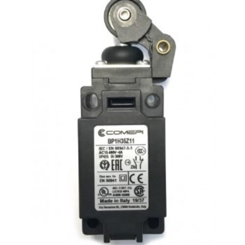 BP1H35Z11 | Finecorsa tecnopolimero  a  leva unidirezionale con rotella nylon e cuffia antipolvere, Contatti a scatto (1NO + 1NC) doppio isolamento e apertura positiva, PG13,5, IP65.