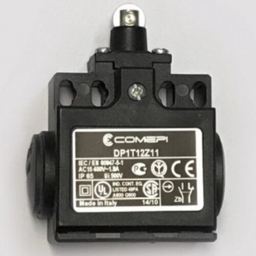 DP1T12Z11| Finecorsa  Pistoncino con rotella in acciaio, Contatti a scatto (1NO + 1NC) doppio isolamento e apertura positiva, PG13,5, IP65.