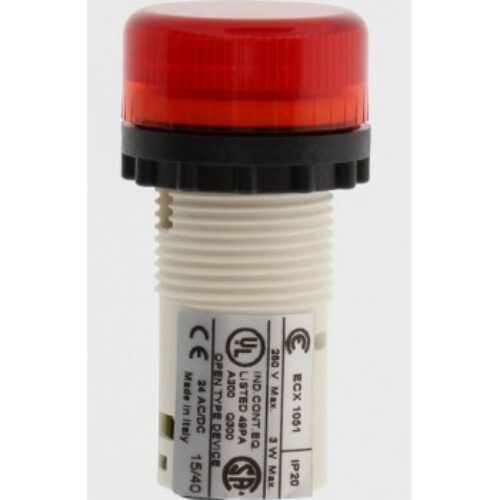 ECX1051 |  Indicatore luminoso D. 22mm, monoblocco/portalampada BA9S, Rosso, IP65.