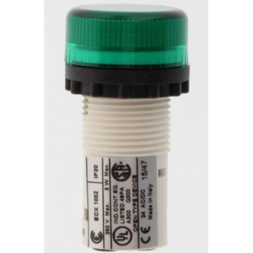 ECX1052 |  Indicatore luminoso D. 22mm, monoblocco/portalampada BA9S, Verde, IP65.