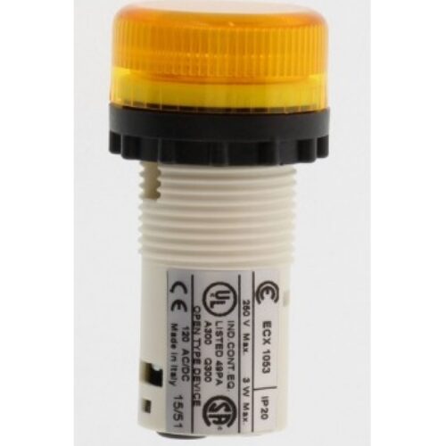 ECX1053 | Indicatore luminoso D. 22mm, monoblocco/portalampada BA9S, giallo, IP65.