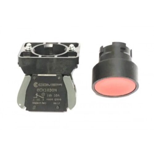 ECX3101OFF1NC | Pulsante d. 22  plastico filo ghiera rosso completo di contatto 1/NC + ghiera di fissaggio.